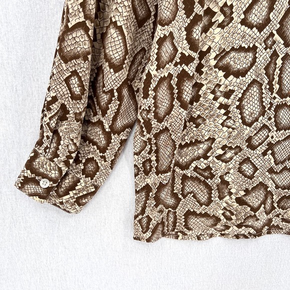 BALLA VALENTINA Shirt Womens Medium Cream Brown Snake Python Print Silk Blouse - Picture 11 of 16